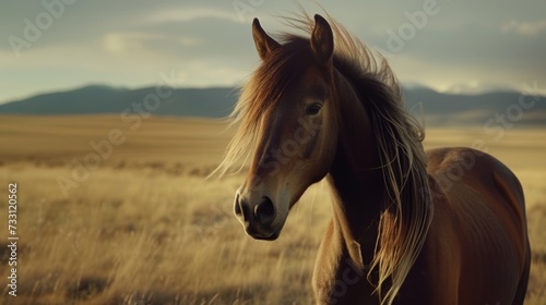 Graceful Horse Portrait Amidst a Vast Landscape.