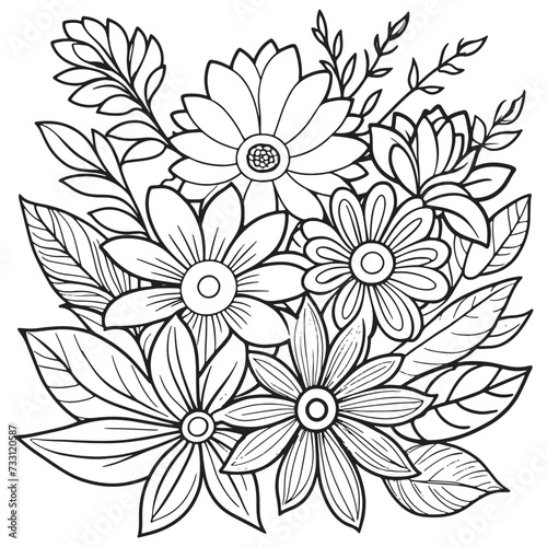 Luxury floral outline coloring book pages line art sketch