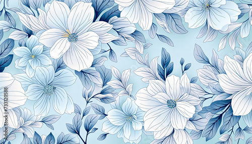 Seamless floral pattern with blue flowers on blue background Vector illustration