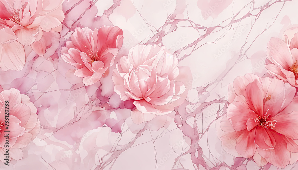 Watercolor floral background with pink sakura flowers