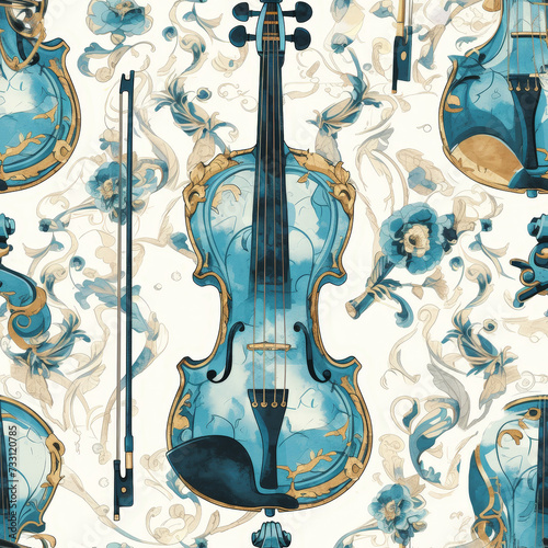 violin string instrument classical music as background on a seamless tile, ai generated