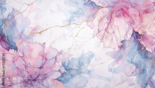 Watercolor blue and pink background with marble texture Vector illustration