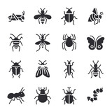 Set of of insects icon for web app simple silhouettes flat design