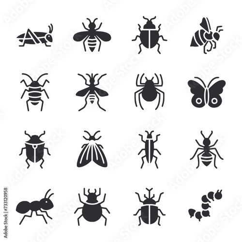 Set of of insects icon for web app simple silhouettes flat design