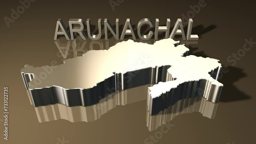 Map of Arunachal Pradesh 4K Tilt Down in 3D Golden Theme-Exclusive on Adobe Stock