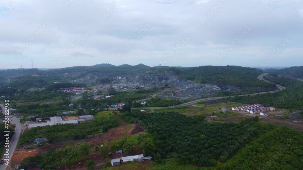 Aerial view of coal mine close to road Aerial view of coal mine close to road