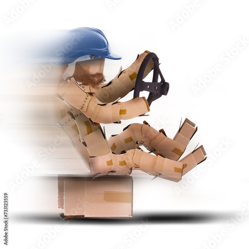 Box character racing driver concept on white