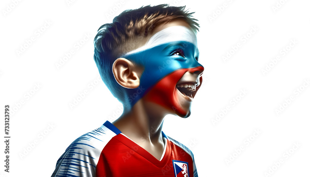 child boy soccer fun profile with painted face of czech flag isolated on transparent background child boy soccer fun profile with painted face of czech flag isolated on transparent background