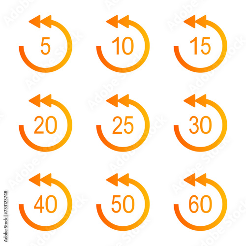 vector orange gradient rewind icon symbols