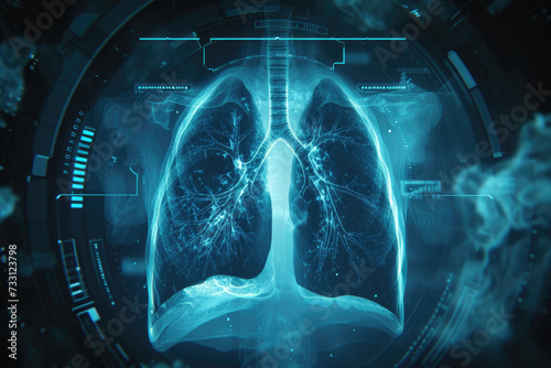 An X-ray image provides a detailed view of the anatomy of the lungs within the human respiratory system. photo