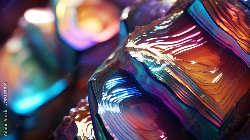 rainbow chrome fractal geode crystals - obrazy, fototapety, plakaty 