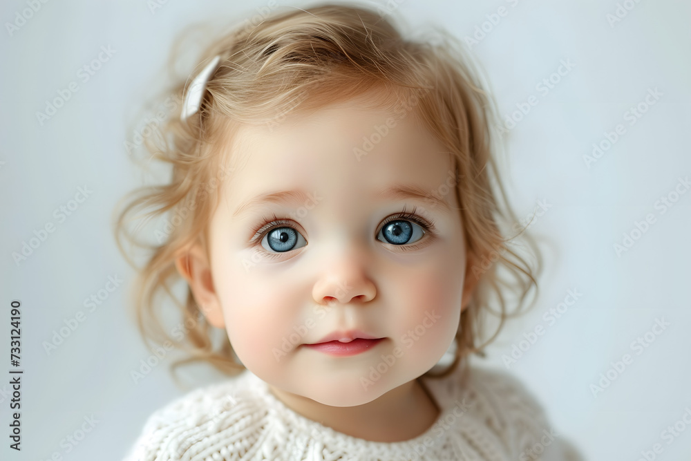 Closeup portrait of kid toddler girl isolated on white background. Closeup portrait of kid toddler girl isolated on white background.