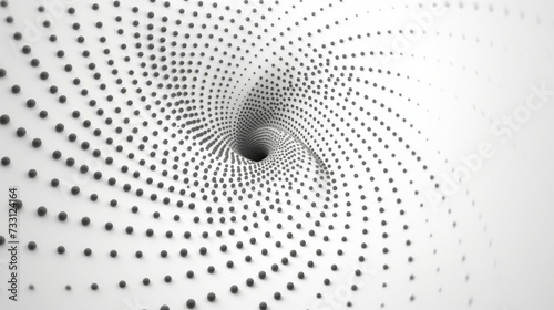 3D Abstract Background: Dark Grey Pointillism Funnel on White Background, Bokeh Style Spiral of Dimensional Dots Creating a Mesmerizing Visual Effect.