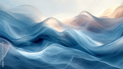 Abstract Background with Curves of Transparent Light Blue Veil, Resembling Gentle Smoke, Backlit for Dramatic Effect. Ideal for Wallpaper or Background Usage