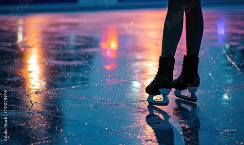 ice skating on winter rink.