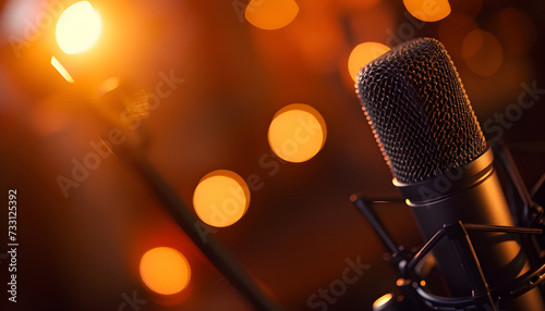 Close-up microphone in a recording studio