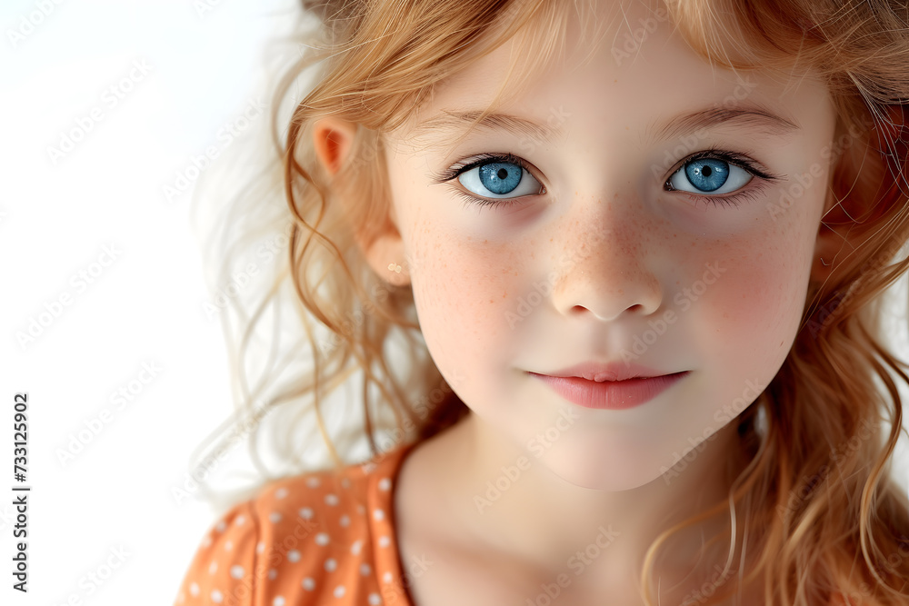Closeup portrait of beautiful blond hair and blue eyes little girl isolated on white background Closeup portrait of beautiful blond hair and blue eyes little girl isolated on white background