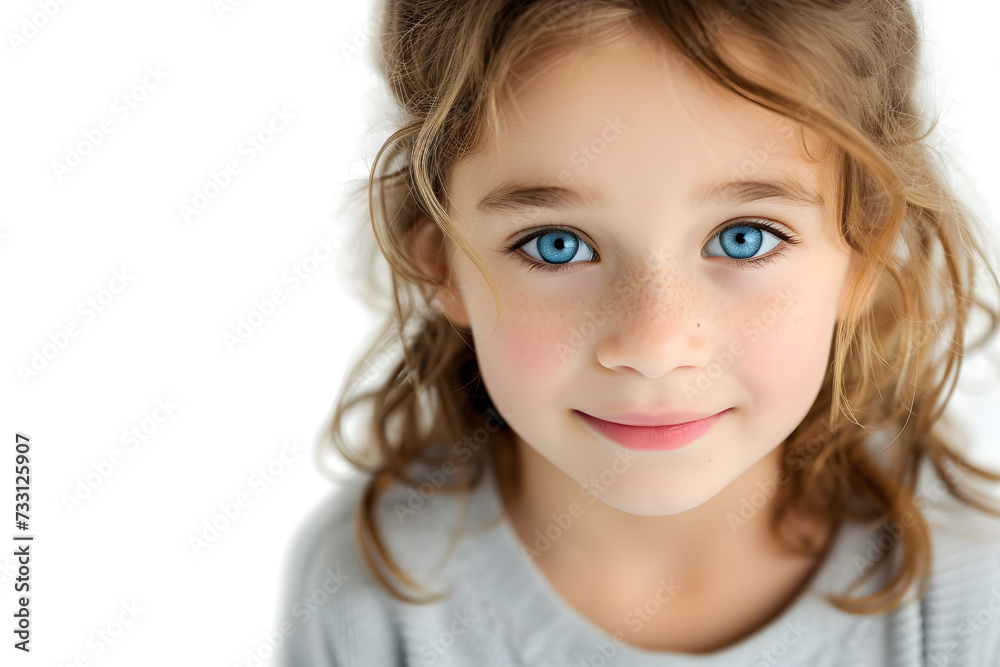 Closeup portrait of beautiful blond hair and blue eyes little girl isolated on white background Closeup portrait of beautiful blond hair and blue eyes little girl isolated on white background