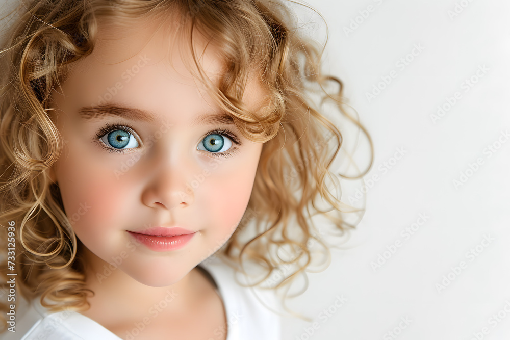 Closeup portrait of beautiful blond hair and blue eyes little girl isolated on white background Closeup portrait of beautiful blond hair and blue eyes little girl isolated on white background
