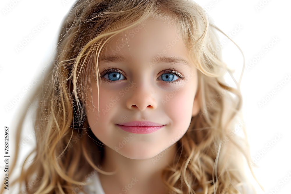Closeup portrait of beautiful blond hair and blue eyes little girl isolated on white background Closeup portrait of beautiful blond hair and blue eyes little girl isolated on white background