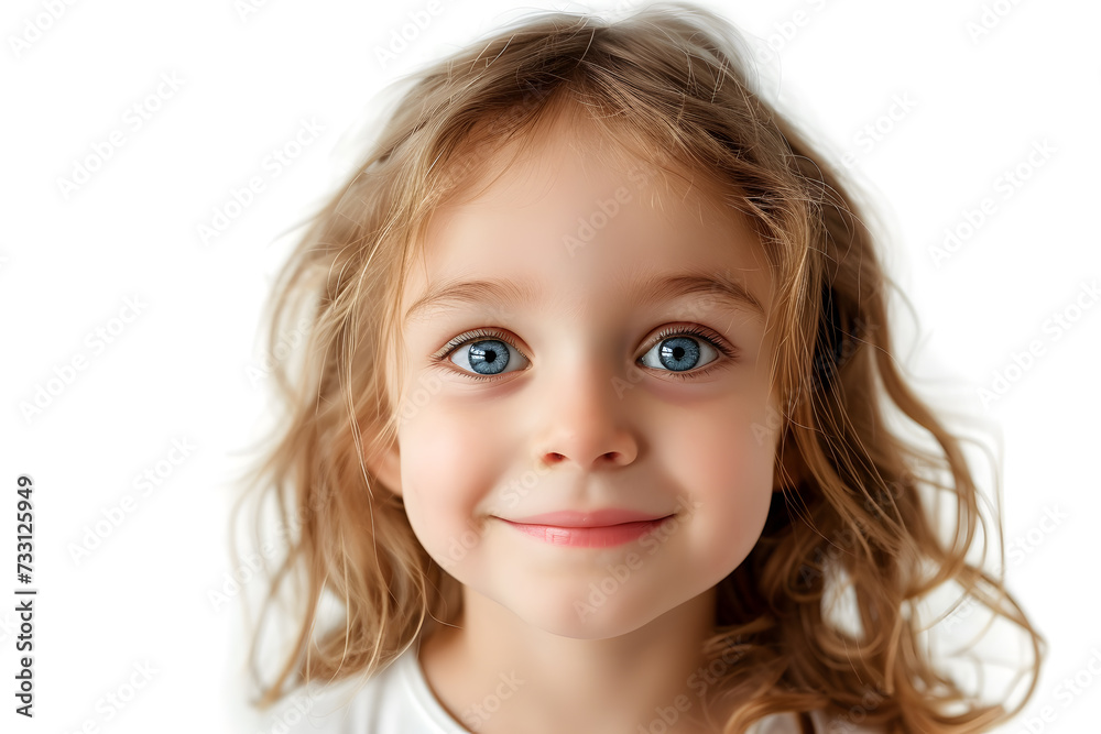 Closeup portrait of beautiful blond hair and blue eyes little girl isolated on white background Closeup portrait of beautiful blond hair and blue eyes little girl isolated on white background