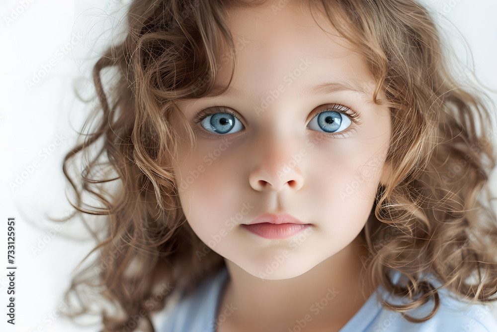 Closeup portrait of beautiful blond hair and blue eyes little girl isolated on white background Closeup portrait of beautiful blond hair and blue eyes little girl isolated on white background
