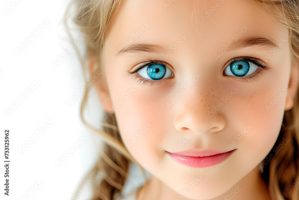 Closeup portrait of beautiful blond hair and blue eyes little girl isolated on white background Closeup portrait of beautiful blond hair and blue eyes little girl isolated on white background