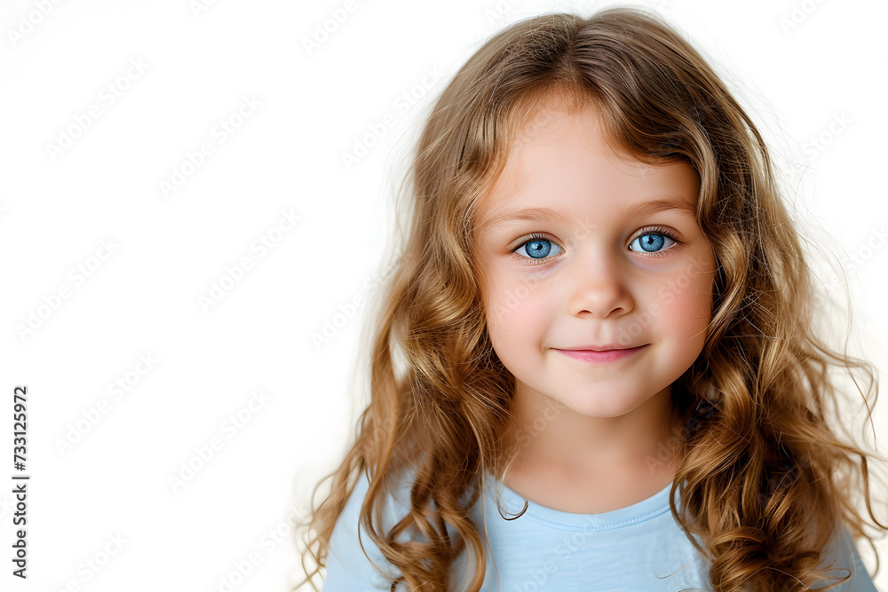 Closeup portrait of beautiful blond hair and blue eyes little girl isolated on white background Closeup portrait of beautiful blond hair and blue eyes little girl isolated on white background