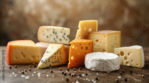 A large selection of international cheeses. generative AI
