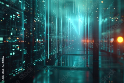 Wallpaper Mural Green misty digital technology background with server room data center glowing wall hallway corridor Torontodigital.ca