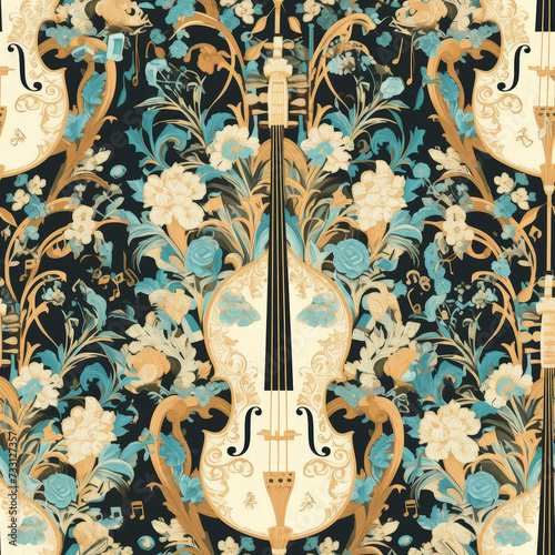 violin string instrument classical music as background on a seamless tile, ai generated