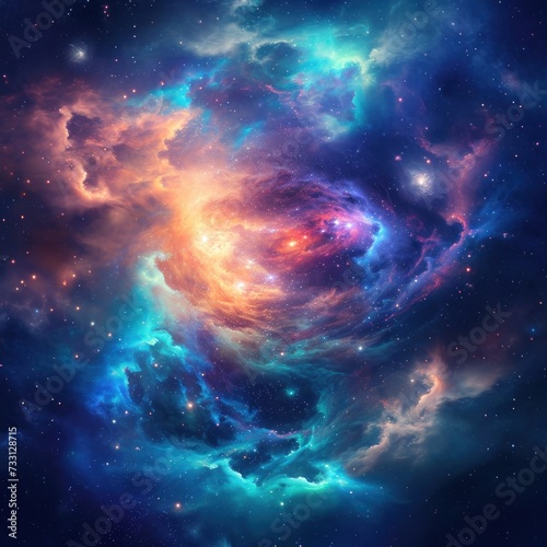 Flakes of nebula and cosmic dust in space with charming colorful textures shining complement the beauty of the solar system, good for science, knowledge, blogs, web etc. Generative Ai © Myname