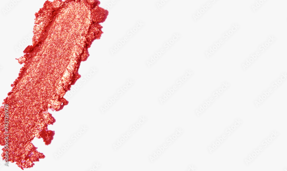 Close-up stroke of pink glitter, eye shadow with sparkles on a light background