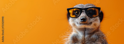 Meerkat in glasses with space for text, billboard