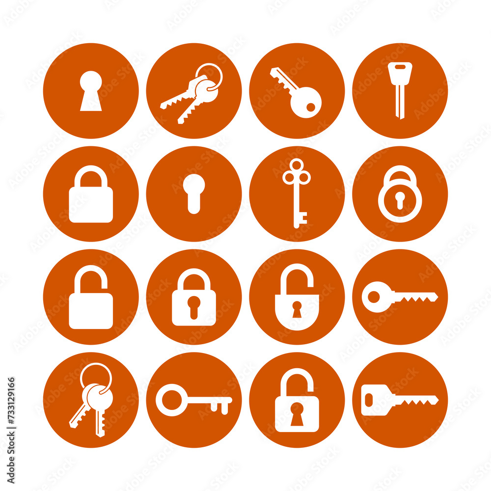 set of key and lock vector icon