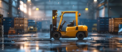 Yellow Forklift Parked in Warehouse © DigitalMuseCreations
