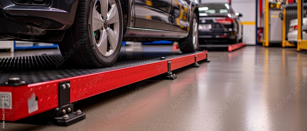 Naklejka premium Car on Lift in Garage