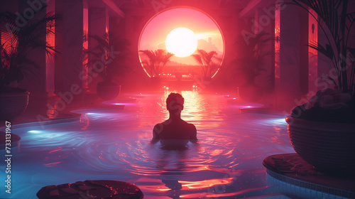 man relaxing in the pool in the spa centre wellness photo