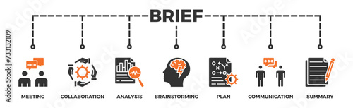 Brief banner web icon vector illustration concept for a briefing of business plan with an icon of meeting, collaboration, analysis, brainstorming, plan, communication, and summary