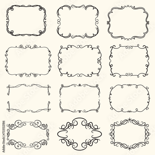 Decorative vintage frames and borders. Calligraphic design elements.