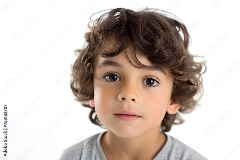Closeup portrait of handsome little boy isolated on white background