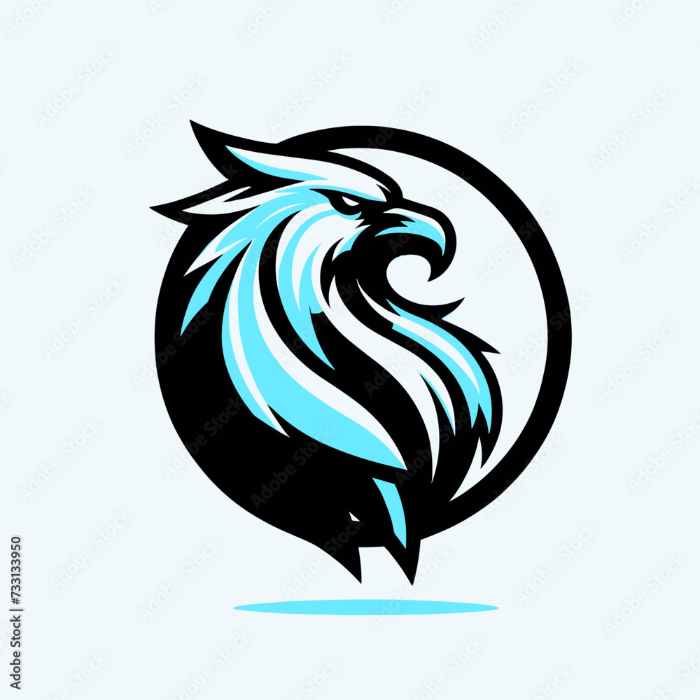 Abstract Eagle Illustration in a Dynamic Circular Design with a Vibrant Blue Palette