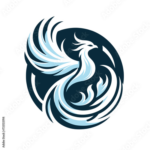 Stylized Phoenix Illustration in a Dynamic Circular Design, Modern Art with Mythical Themes
