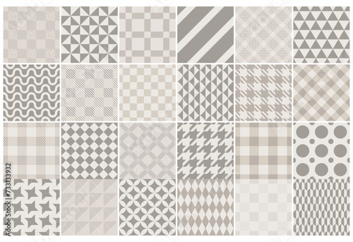 Collection of vector beige seamless cloth patterns. Simple geometric textures - repeatable fabric backgrounds. Monochrome unusual design, trendy textile prints