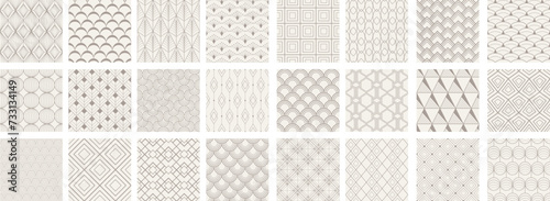 Collection of art deco seamless ornamental geometric patterns - beige delicate design. Repeatable oriental luxury backgrounds. Decorative elegant prints