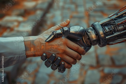 Robot Shaking Hands With a Man in a Suit