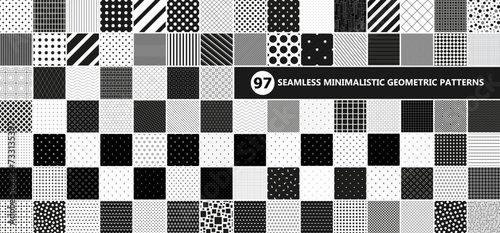 Collection of vector seamless geometric minimalistic patterns in different styles. Monochrome repeatable backgrounds. Endless black and white prints, textile textures