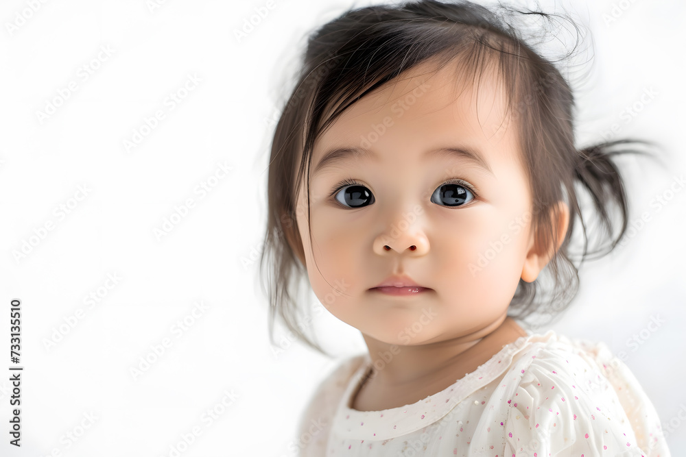 Closeup portrait of asian kid toddler girl isolated on white background Closeup portrait of asian kid toddler girl isolated on white background