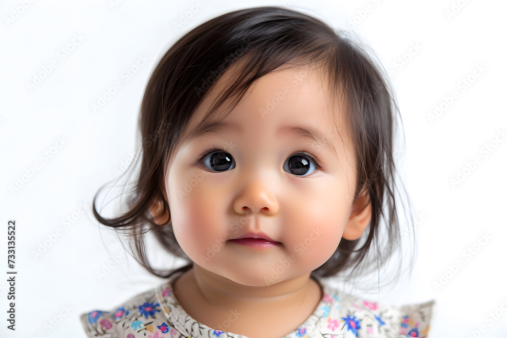Closeup portrait of asian kid toddler girl isolated on white background Closeup portrait of asian kid toddler girl isolated on white background