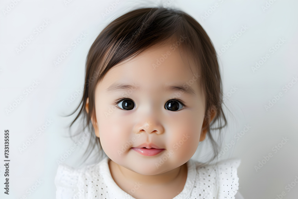 Closeup portrait of asian kid toddler girl isolated on white background Closeup portrait of asian kid toddler girl isolated on white background